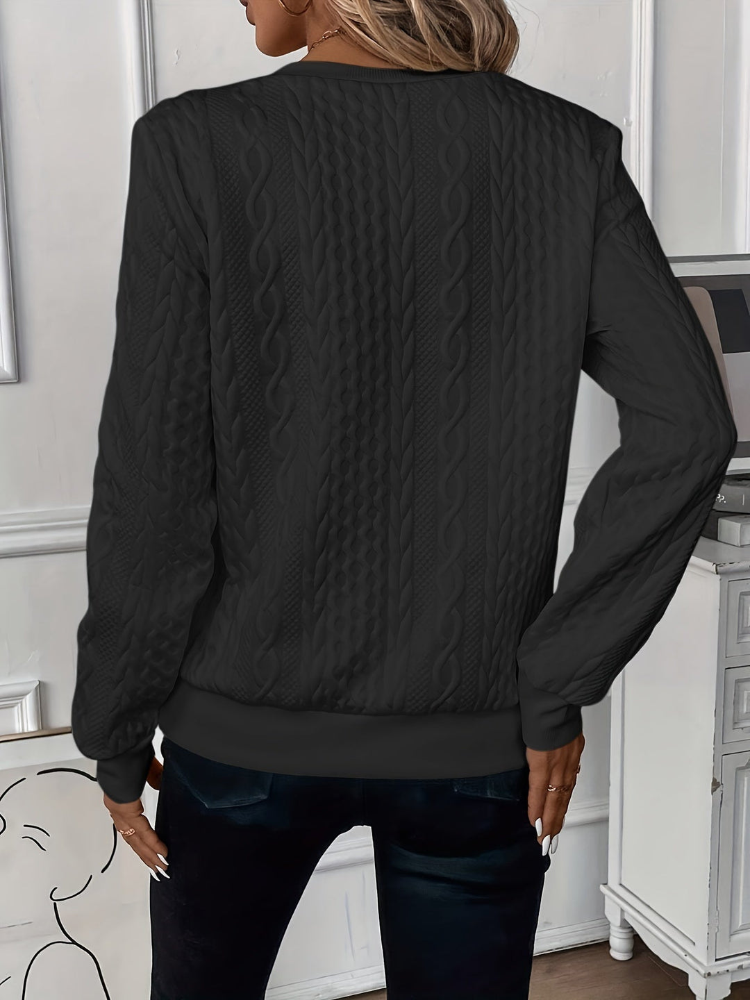 Comfortable Cable Knit Sweater for Women with Zip Collar Long Sleeve Relaxed Textured Style