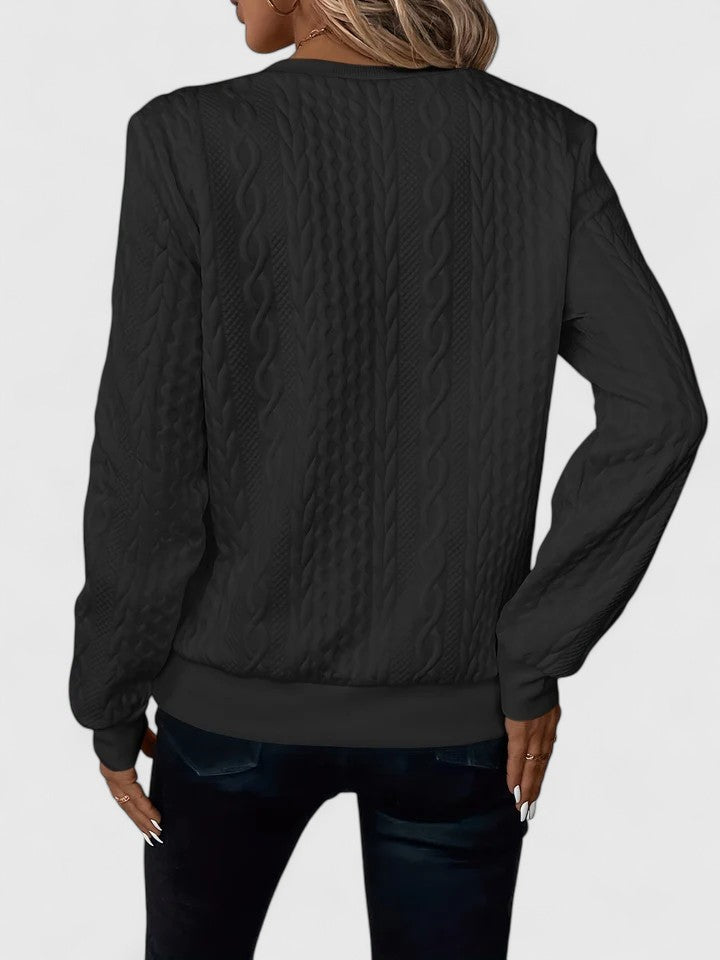 Comfortable Cable Knit Sweater for Women with Crew Neck Quarter Zip Long Sleeve Relaxed Style