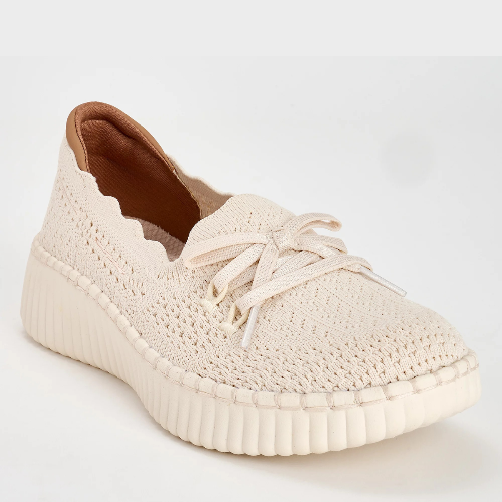 Comfortable Loafers for Women with Scalloped Knit Upper Bow Detail Slip On Platform Style