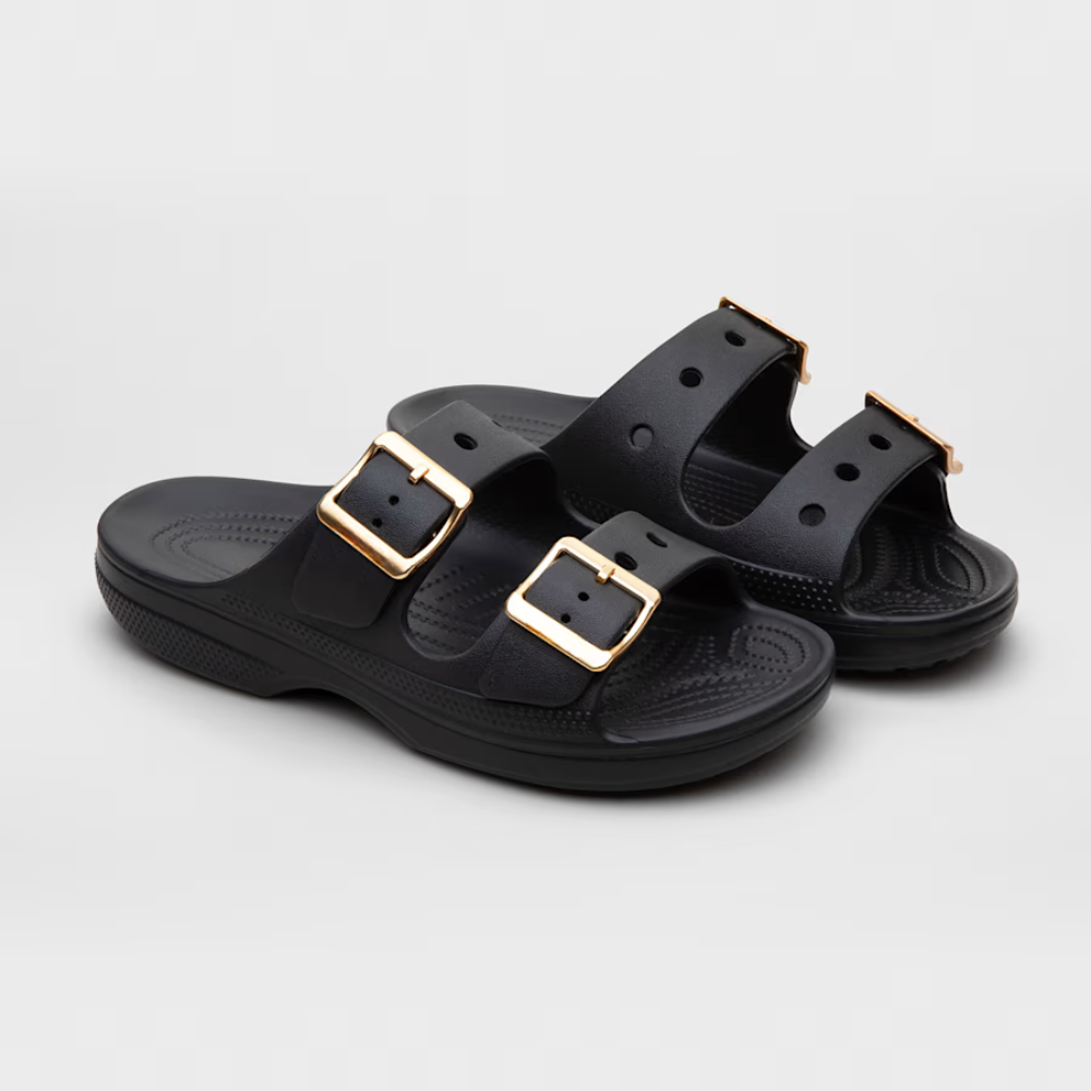 Comfortable Slides for Women with Double Buckle Strap Cushioned Foam Sole Waterproof Slip On Style