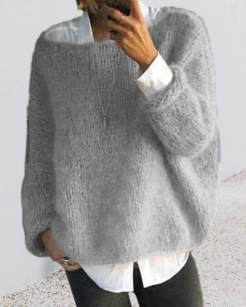 Comfortable Mohair Sweater for Women with Wide Neck Long Sleeve Relaxed Oversized Knit Style