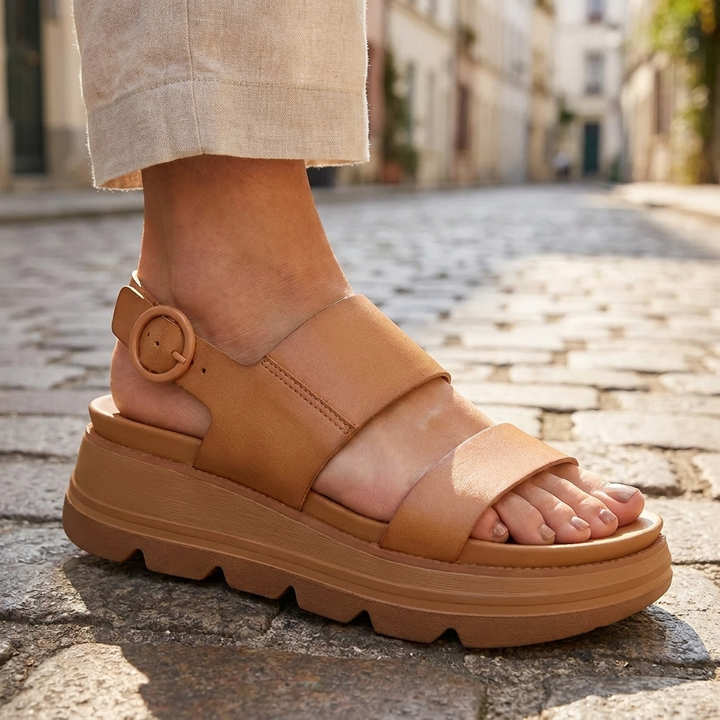 Comfortable Platform Sandals for Women with Wide Double Strap Slingback Chunky Lug Sole Style