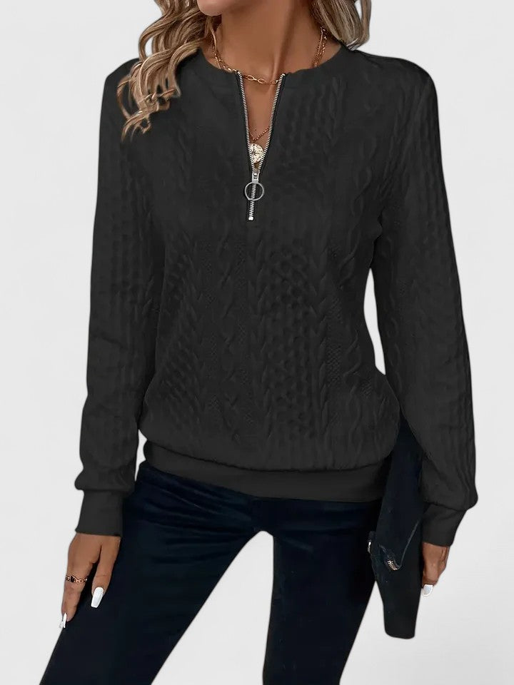 Comfortable Cable Knit Sweater for Women with Crew Neck Quarter Zip Long Sleeve Relaxed Style