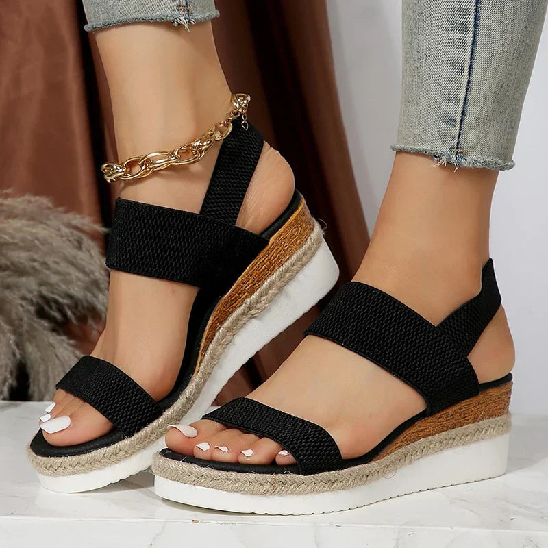 Comfortable Sandals for Women with Elastic Strap Cushioned Platform Slingback Open Toe Style