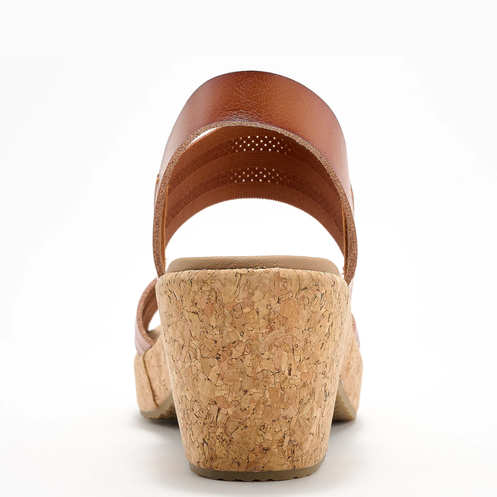 Comfortable Wedge Sandals for Women with Crossover Strap Cork Platform Elastic Slingback Style