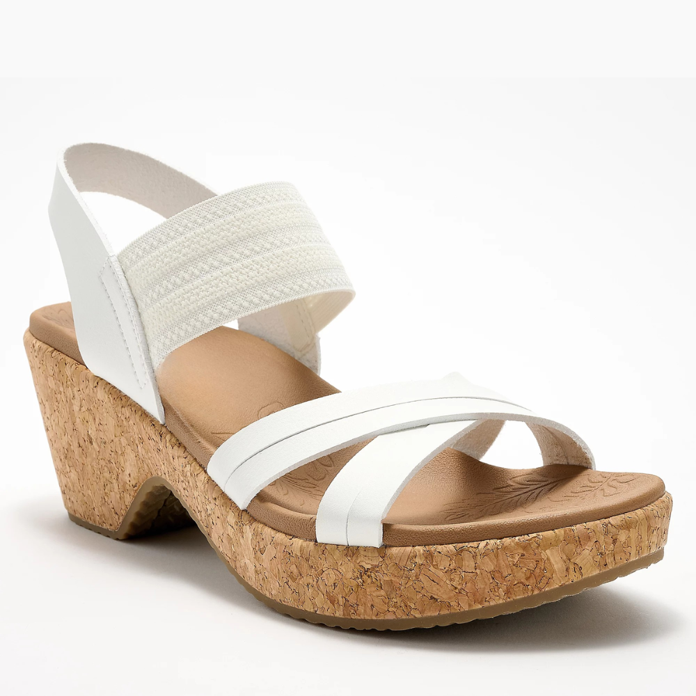 Comfortable Wedge Sandals for Women with Crossover Strap Cork Platform Elastic Slingback Style