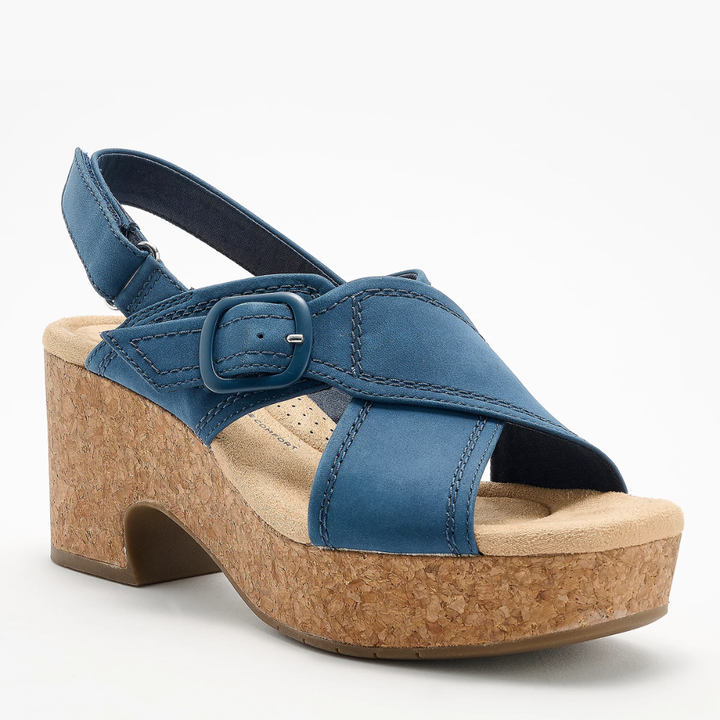 Comfortable Block Heel Sandals for Women with Crossover Strap Cork Platform Ankle Strap Style