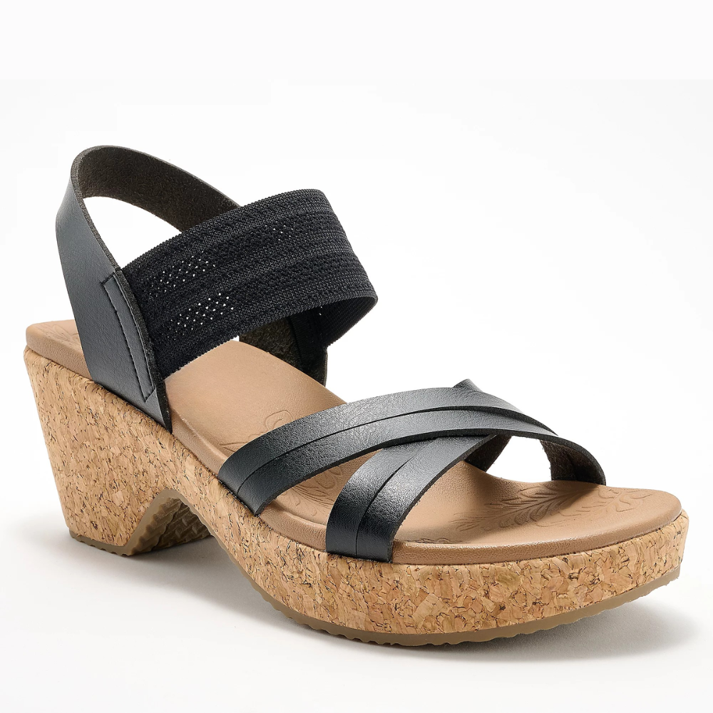 Comfortable Wedge Sandals for Women with Crossover Strap Cork Platform Elastic Slingback Style