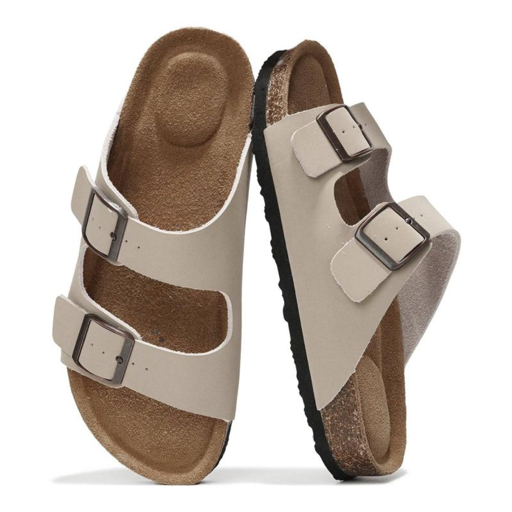 Comfortable Slide Sandals for Women with Double Buckle Strap Contoured Footbed Open Toe Style