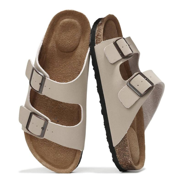 Comfortable Slide Sandals for Women with Double Buckle Strap Contoured Footbed Open Toe Style