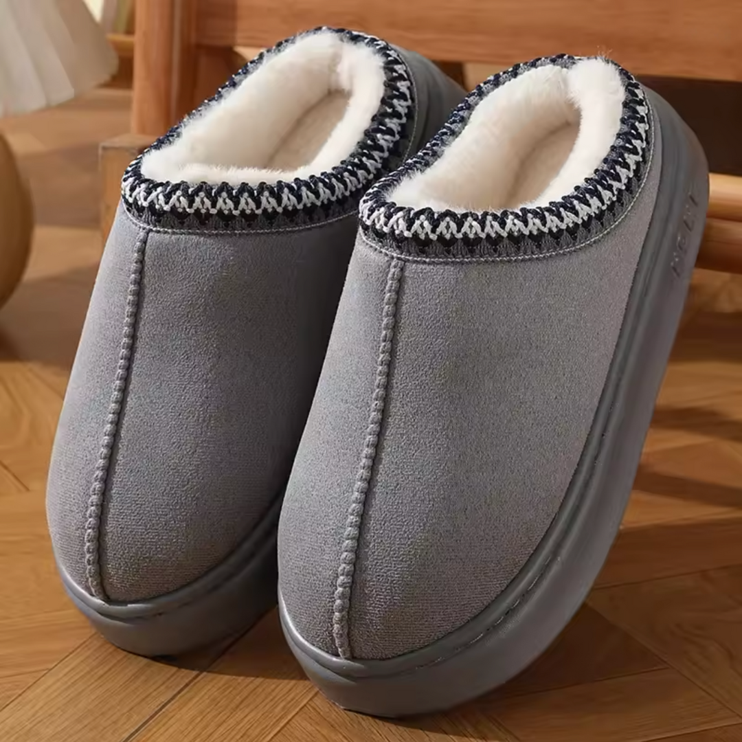 Comfortable Slippers for Women with Faux Shearling Collar Braided Trim Backless Mule Style