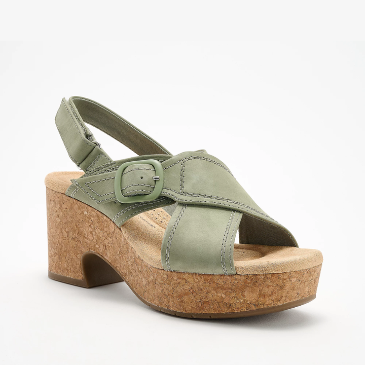 Comfortable Block Heel Sandals for Women with Crossover Strap Cork Platform Ankle Strap Style