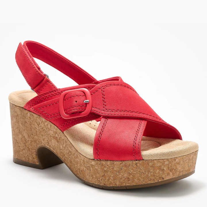 Comfortable Block Heel Sandals for Women with Crossover Strap Cork Platform Ankle Strap Style