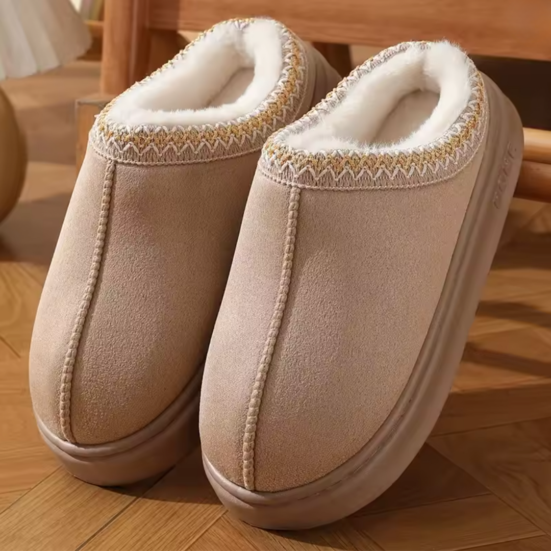 Comfortable Slippers for Women with Faux Shearling Collar Braided Trim Backless Mule Style