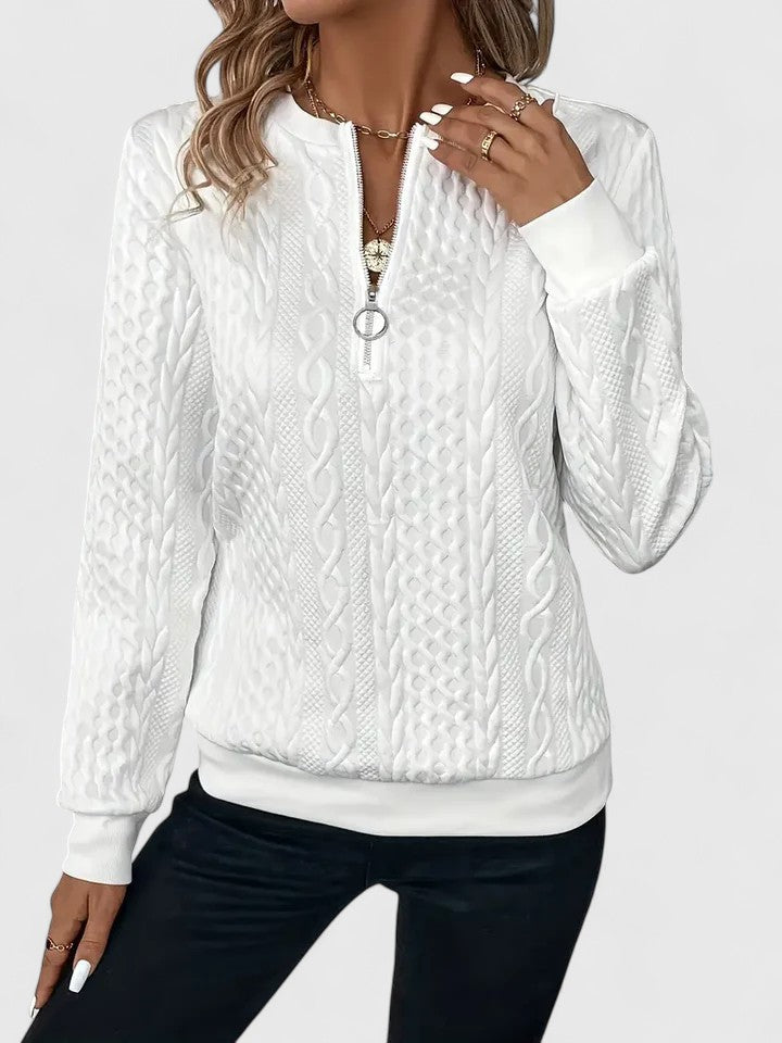 Comfortable Cable Knit Sweater for Women with Crew Neck Quarter Zip Long Sleeve Relaxed Style
