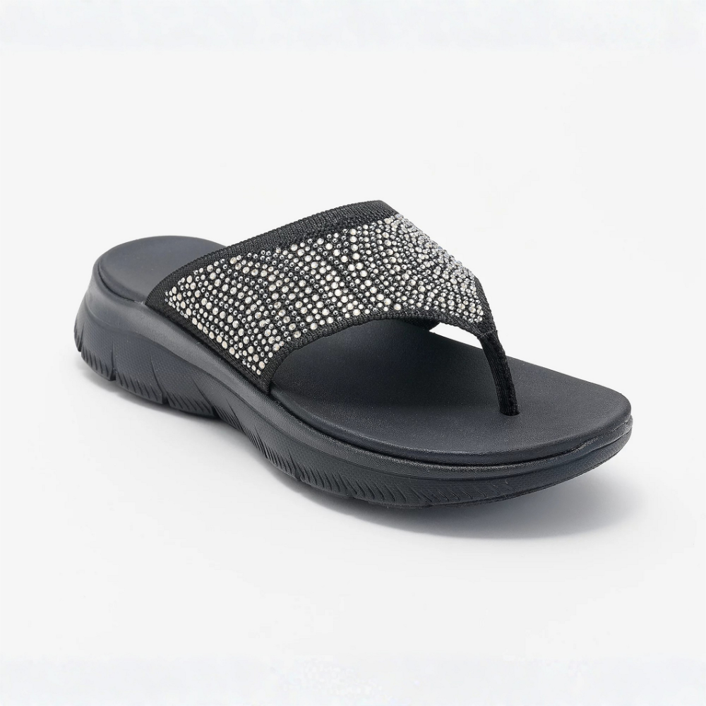 Comfortable Flip Flops for Women with Rhinestone Toe Post Cushioned Wedge Sole Thong Style