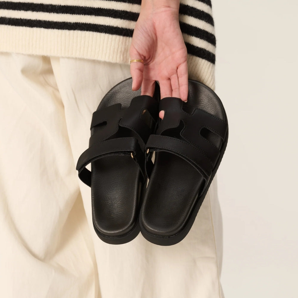 Comfortable Slide Sandals for Women with Cut Out Wide Strap Cushioned Footbed Open Toe Style