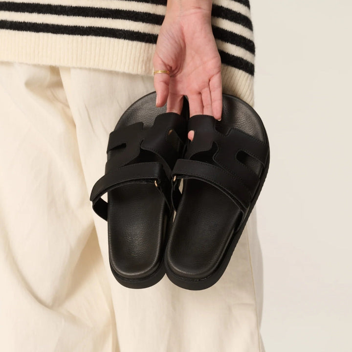 Comfortable Slide Sandals for Women with Cut Out Wide Strap Cushioned Footbed Open Toe Style