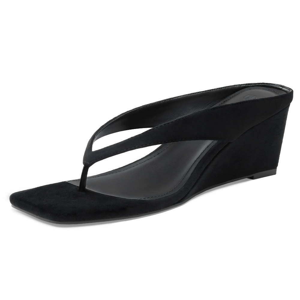 Comfortable Flip Flop Heels for Women with Toe Post Sculpted Wedge Square Toe Slide Style