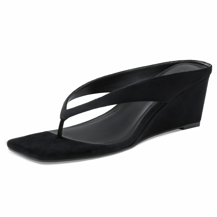 Comfortable Flip Flop Heels for Women with Toe Post Sculpted Wedge Square Toe Slide Style