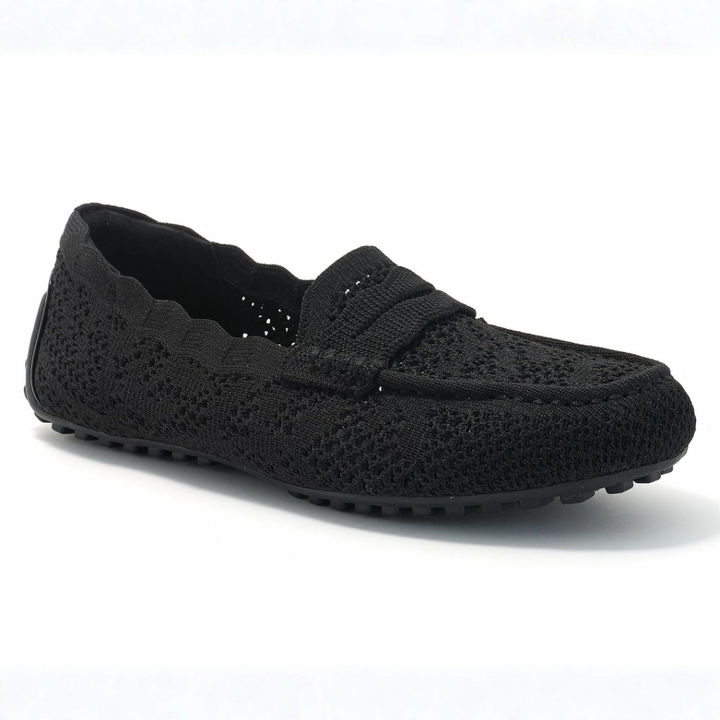 Comfortable Loafers for Women with Crochet Knit Upper Penny Strap Cushioned Slip On Flat Style