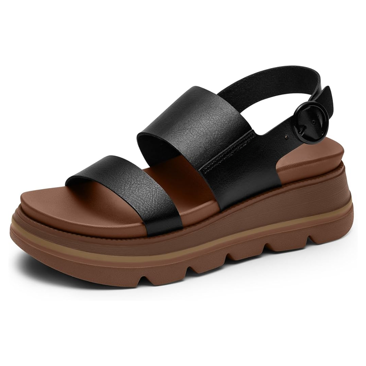 Comfortable Platform Sandals for Women with Wide Double Strap Slingback Chunky Lug Sole Style