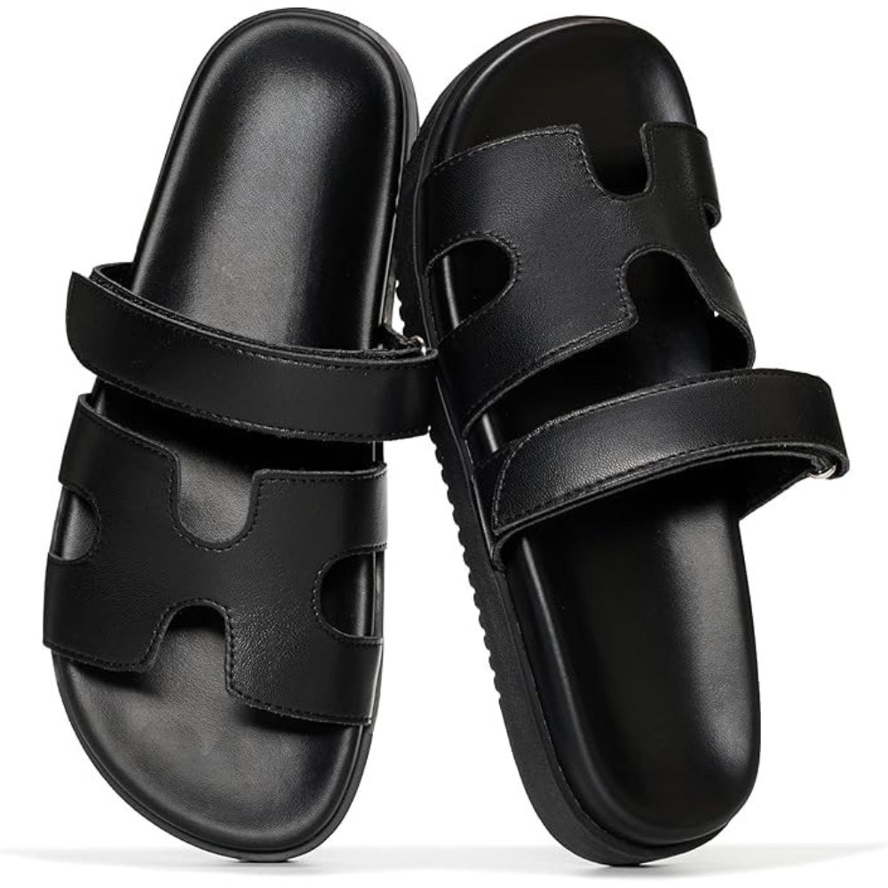 Comfortable Slide Sandals for Women with Cut Out Wide Strap Cushioned Footbed Open Toe Style
