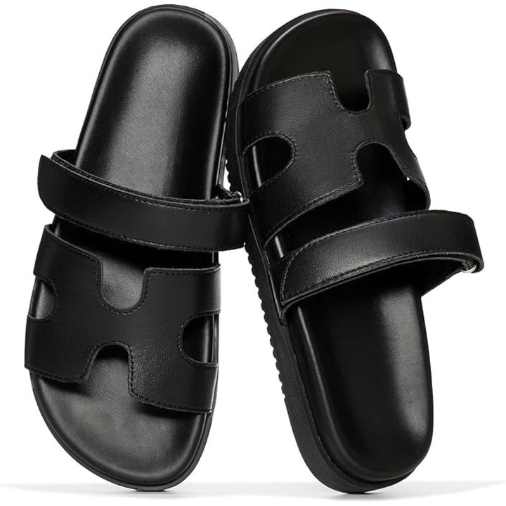 Comfortable Slide Sandals for Women with Cut Out Wide Strap Cushioned Footbed Open Toe Style
