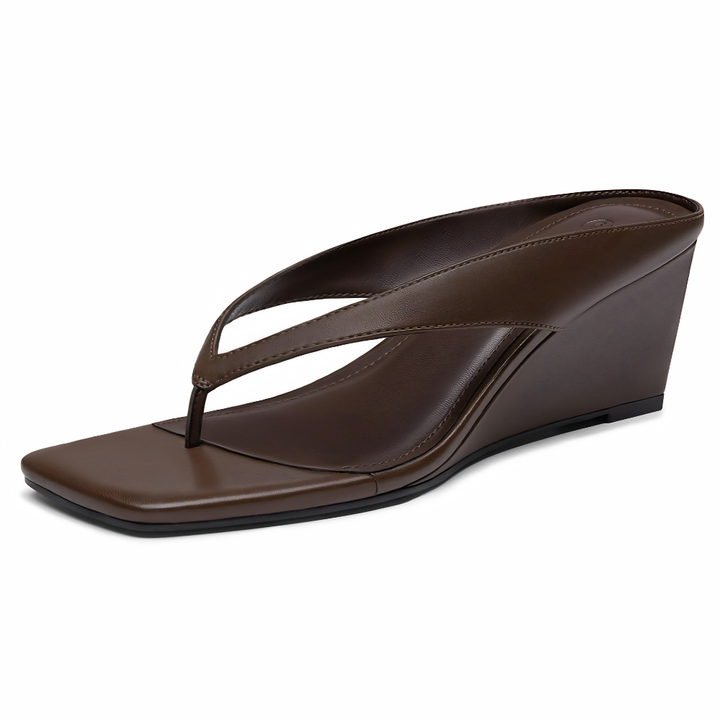 Comfortable Flip Flop Heels for Women with Toe Post Sculpted Wedge Square Toe Slide Style