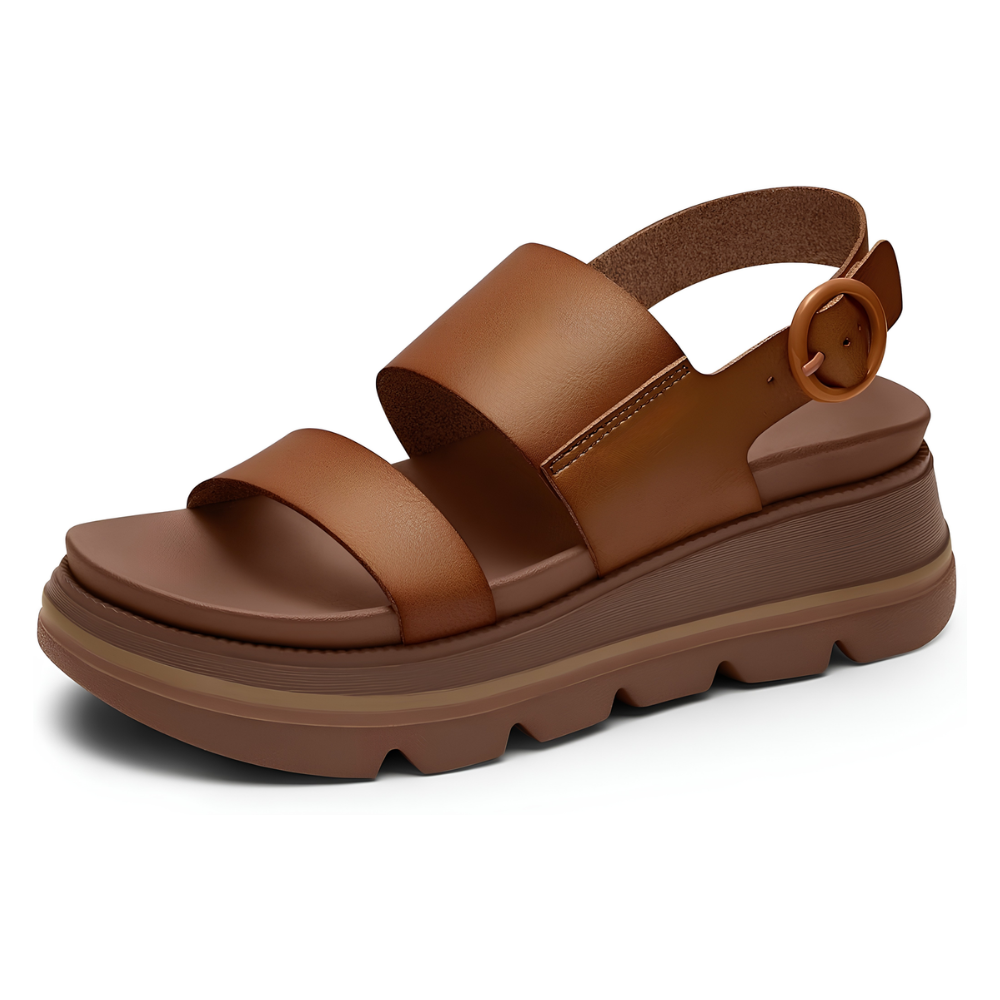 Comfortable Platform Sandals for Women with Wide Double Strap Slingback Chunky Lug Sole Style