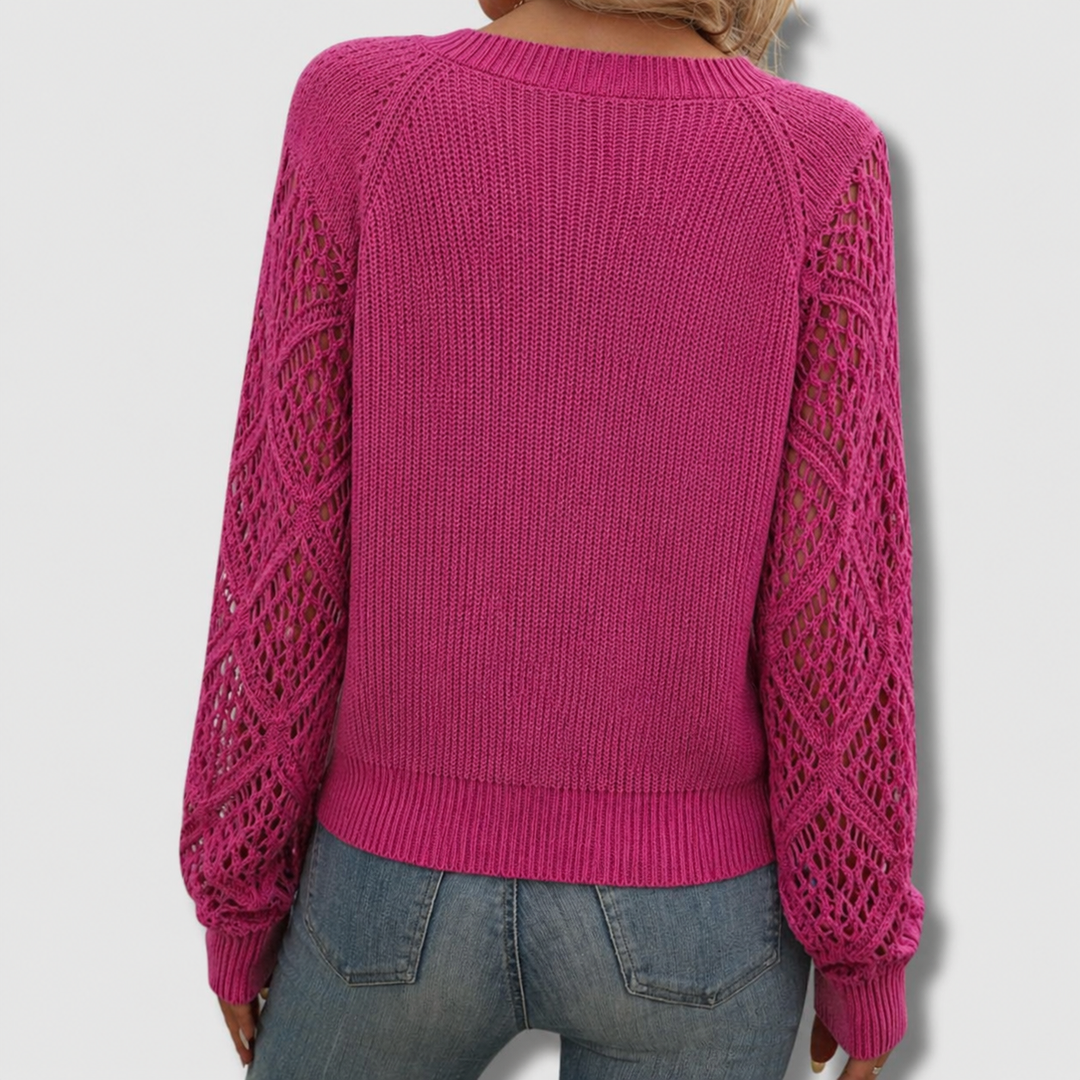 Comfortable Crochet Knit Sweater for Women with V Neck Long Sleeve Relaxed Oversized Style