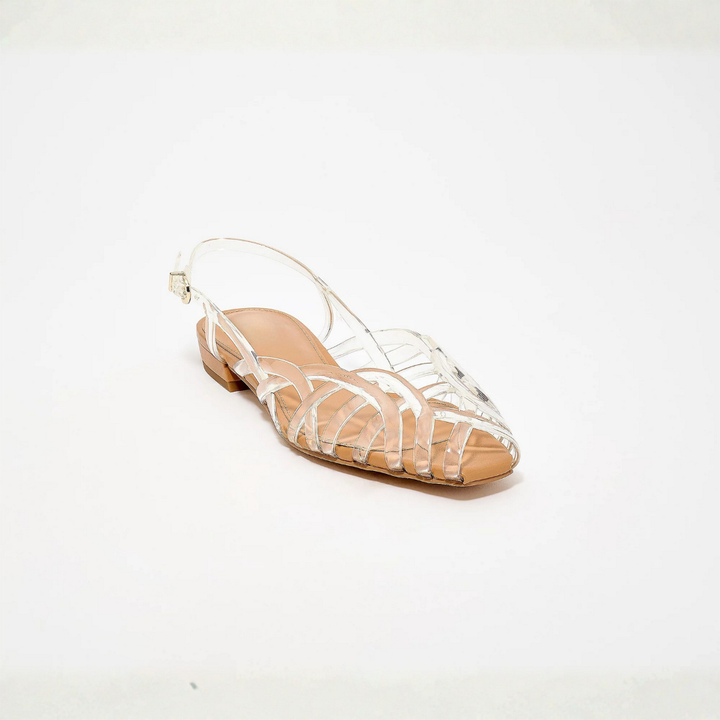 Comfortable Jelly Sandals for Women with Woven Cage Strap Closed Toe Slingback Flat Style