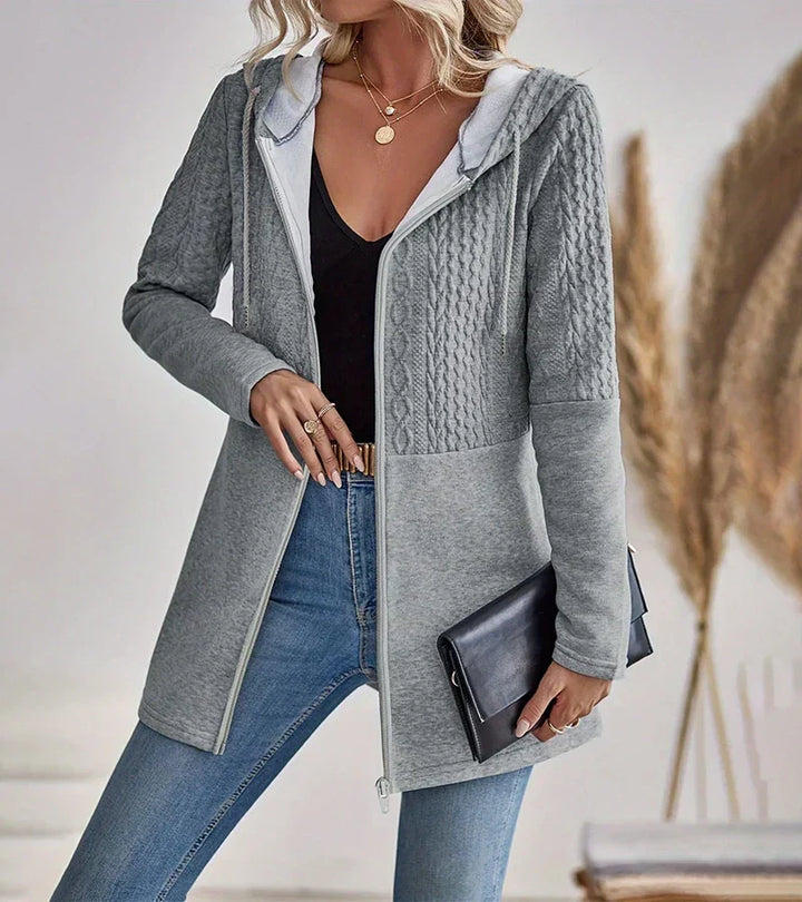 Effortless Cable Knit Cardigan for Women with Hooded Long Sleeve Zip Front Longline Relaxed Style