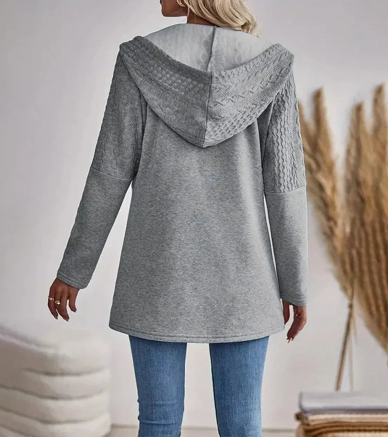 Effortless Cable Knit Cardigan for Women with Hooded Long Sleeve Zip Front Longline Relaxed Style