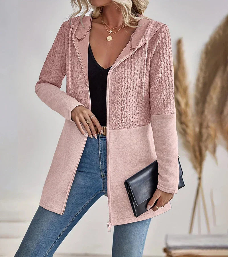 Effortless Cable Knit Cardigan for Women with Hooded Long Sleeve Zip Front Longline Relaxed Style