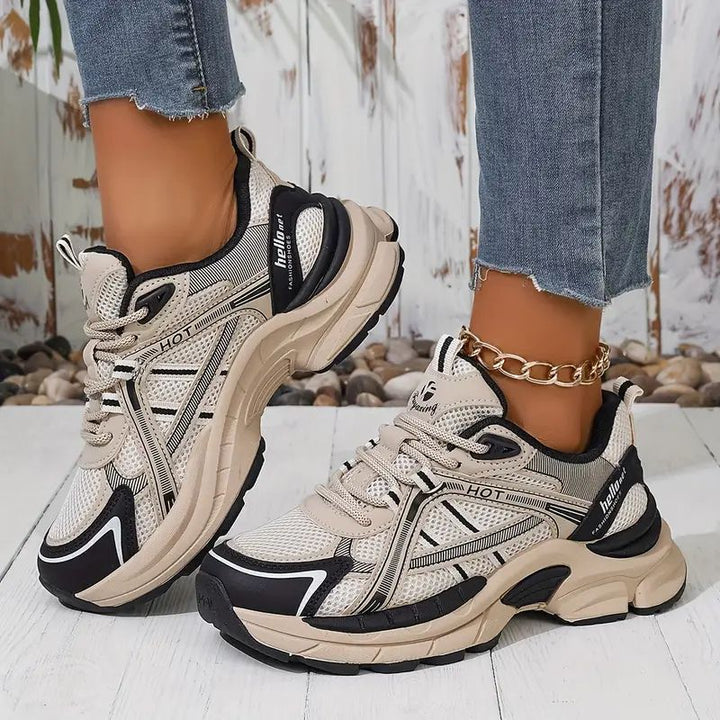 Comfortable Trainers for Women with Mesh Panel Lace Up Chunky Platform Sole Retro Style