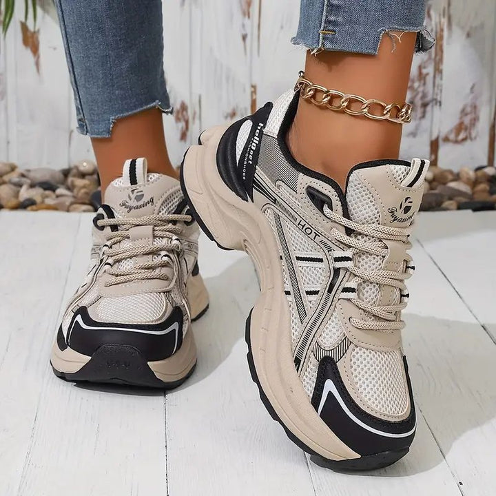 Comfortable Trainers for Women with Mesh Panel Lace Up Chunky Platform Sole Retro Style