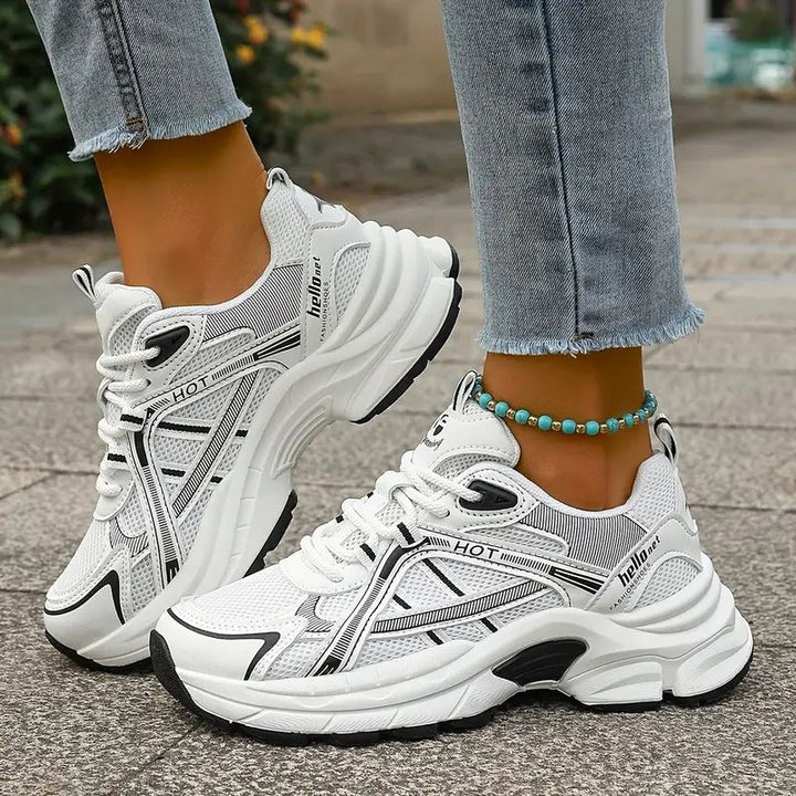 Comfortable Trainers for Women with Mesh Panel Lace Up Chunky Platform Sole Retro Style