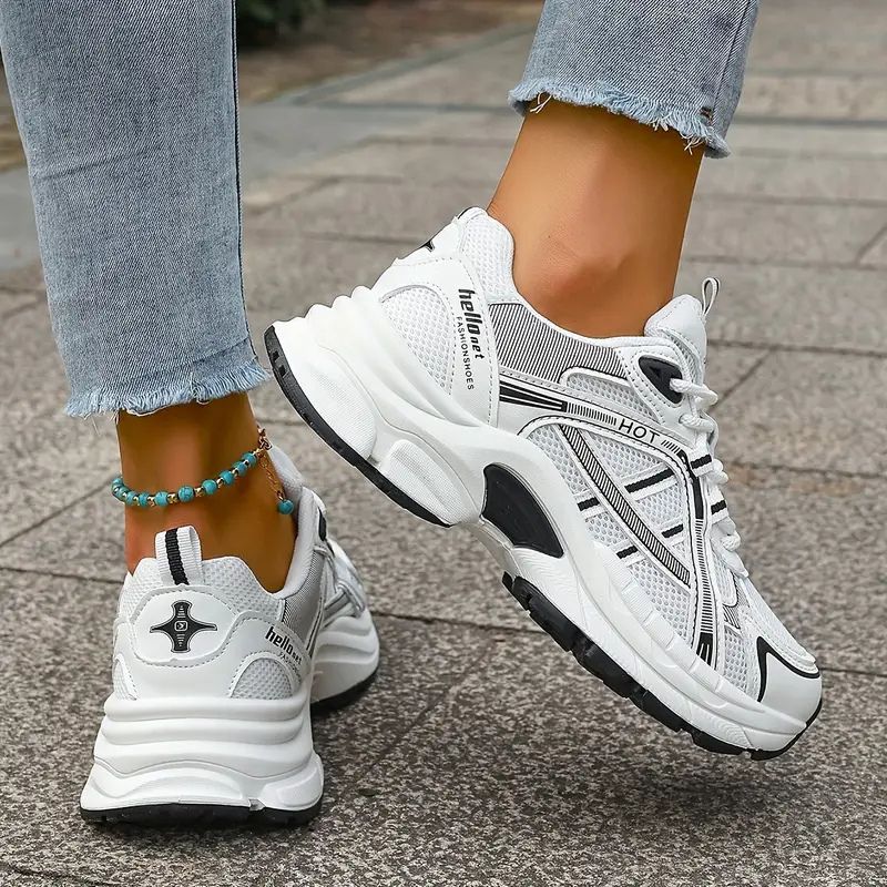 Comfortable Trainers for Women with Mesh Panel Lace Up Chunky Platform Sole Retro Style
