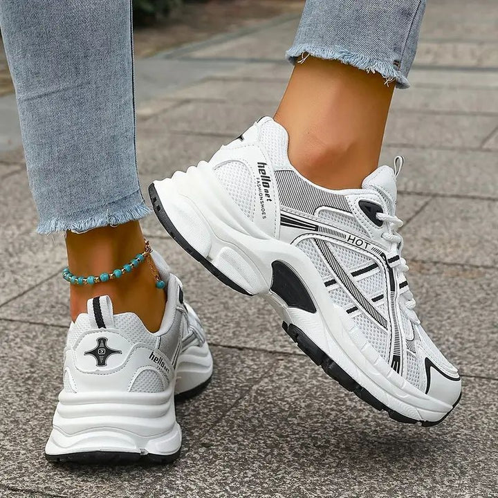Comfortable Trainers for Women with Mesh Panel Lace Up Chunky Platform Sole Retro Style