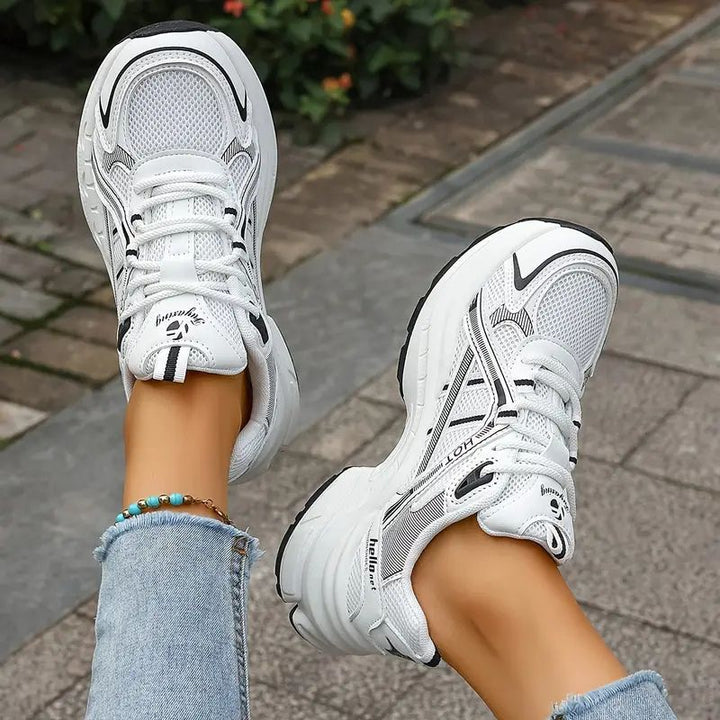 Comfortable Trainers for Women with Mesh Panel Lace Up Chunky Platform Sole Retro Style