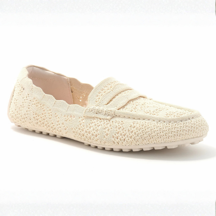 Comfortable Loafers for Women with Crochet Knit Upper Penny Strap Cushioned Slip On Flat Style