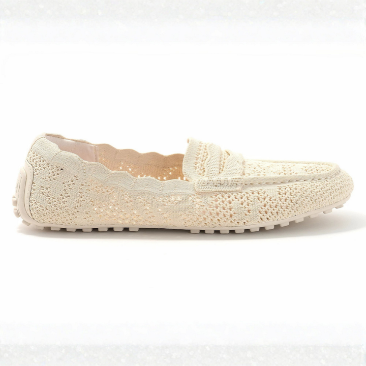 Comfortable Loafers for Women with Crochet Knit Upper Penny Strap Cushioned Slip On Flat Style