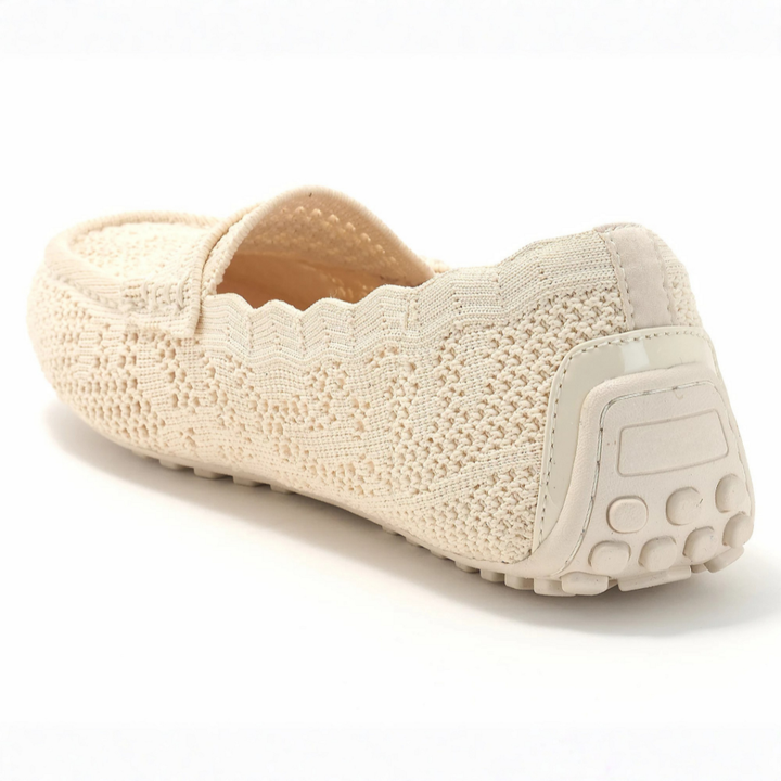 Comfortable Loafers for Women with Crochet Knit Upper Penny Strap Cushioned Slip On Flat Style