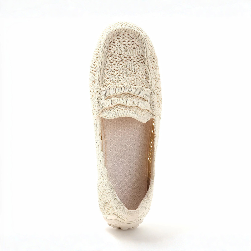 Comfortable Loafers for Women with Crochet Knit Upper Penny Strap Cushioned Slip On Flat Style