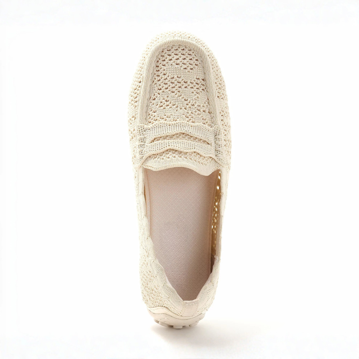 Comfortable Loafers for Women with Crochet Knit Upper Penny Strap Cushioned Slip On Flat Style