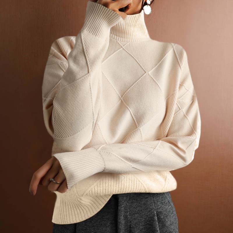 Comfortable Turtleneck Sweater for Women with High Neck Long Sleeve Relaxed Oversized Knit Style