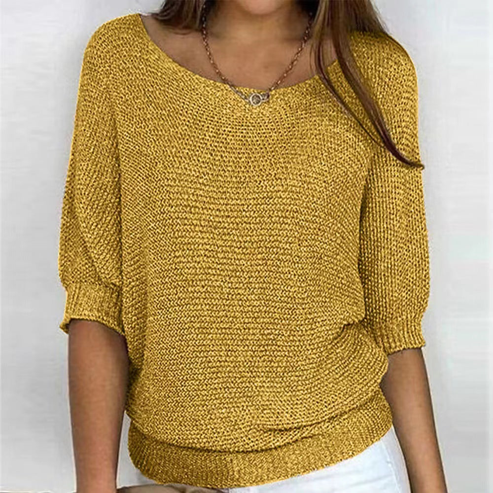 Comfortable Ribbed Knit Sweater for Women with Scoop Neck Batwing Sleeve Relaxed Oversized Style
