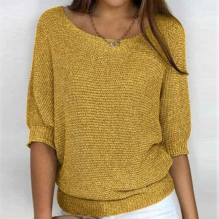 Comfortable Ribbed Knit Sweater for Women with Scoop Neck Batwing Sleeve Relaxed Oversized Style