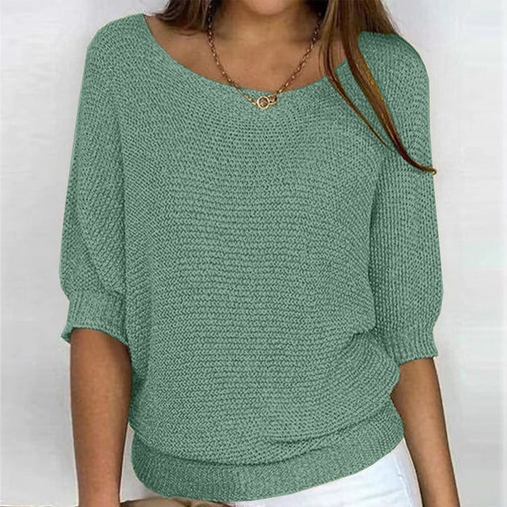 Comfortable Ribbed Knit Sweater for Women with Scoop Neck Batwing Sleeve Relaxed Oversized Style